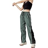 Shebote Womens Parachute Pants Color Block Wide Leg Baggy Trousers Y2K Elastic Waist Jogger Sweatpants Track Pants