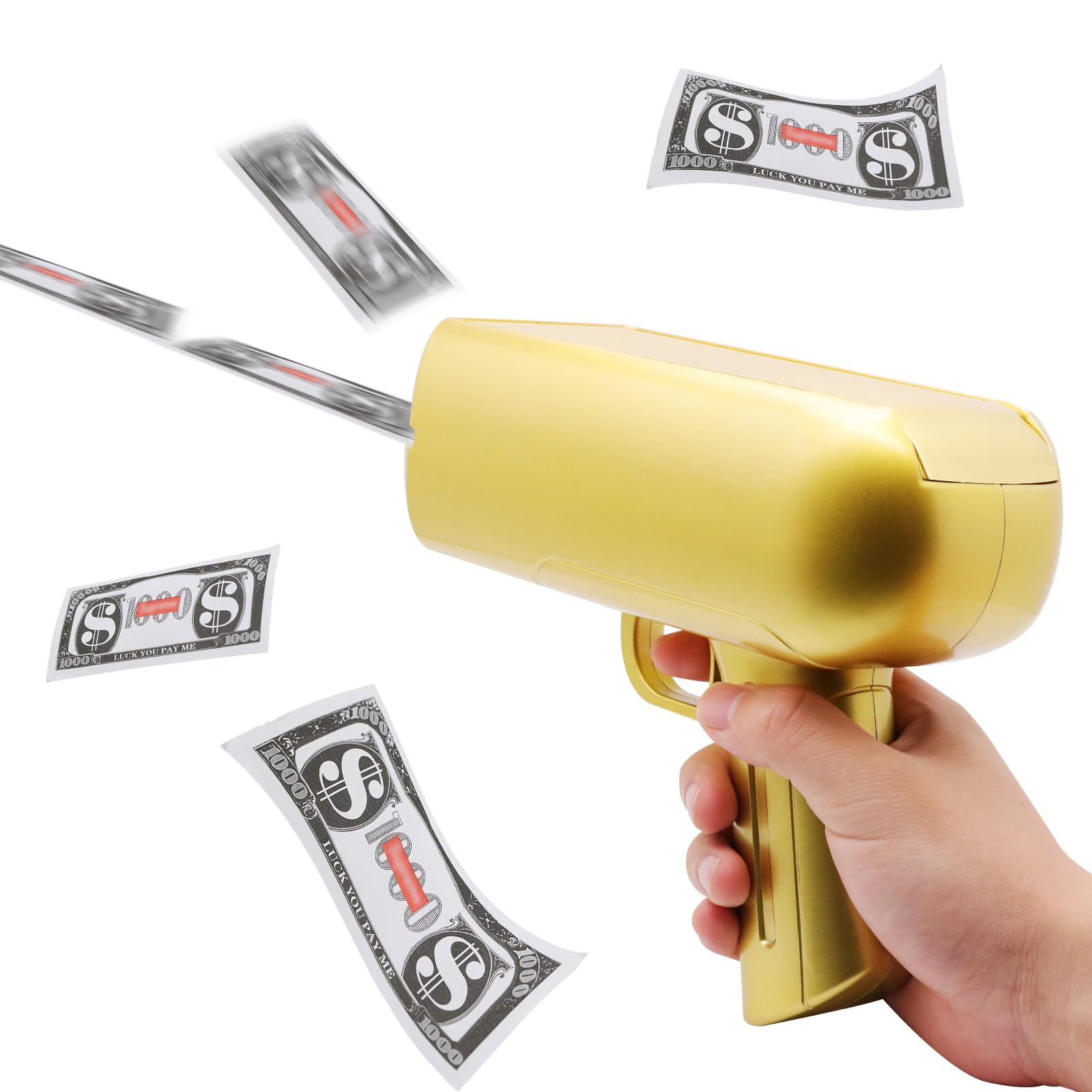 OBEST Shooter Money Gun Toy, 150 Sheets Prop Banknotes,Matte Gold Prop Gun, Money Rain, Suitable for Parties, Weddings, Party Games