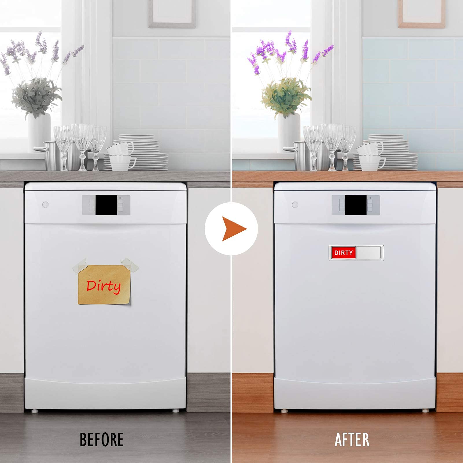 Cimkiz Dishwasher Magnet Clean Dirty Sign Shutter Only Changes When You Push It Non-Scratching Strong Magnet or Adhesive Options Indicator Tells Whether Dishes are Clean or Dirty