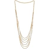 Red Beads Long Statement Necklace Multi-Strand Waterfall Chains with Crystal Beads Charms Pendant