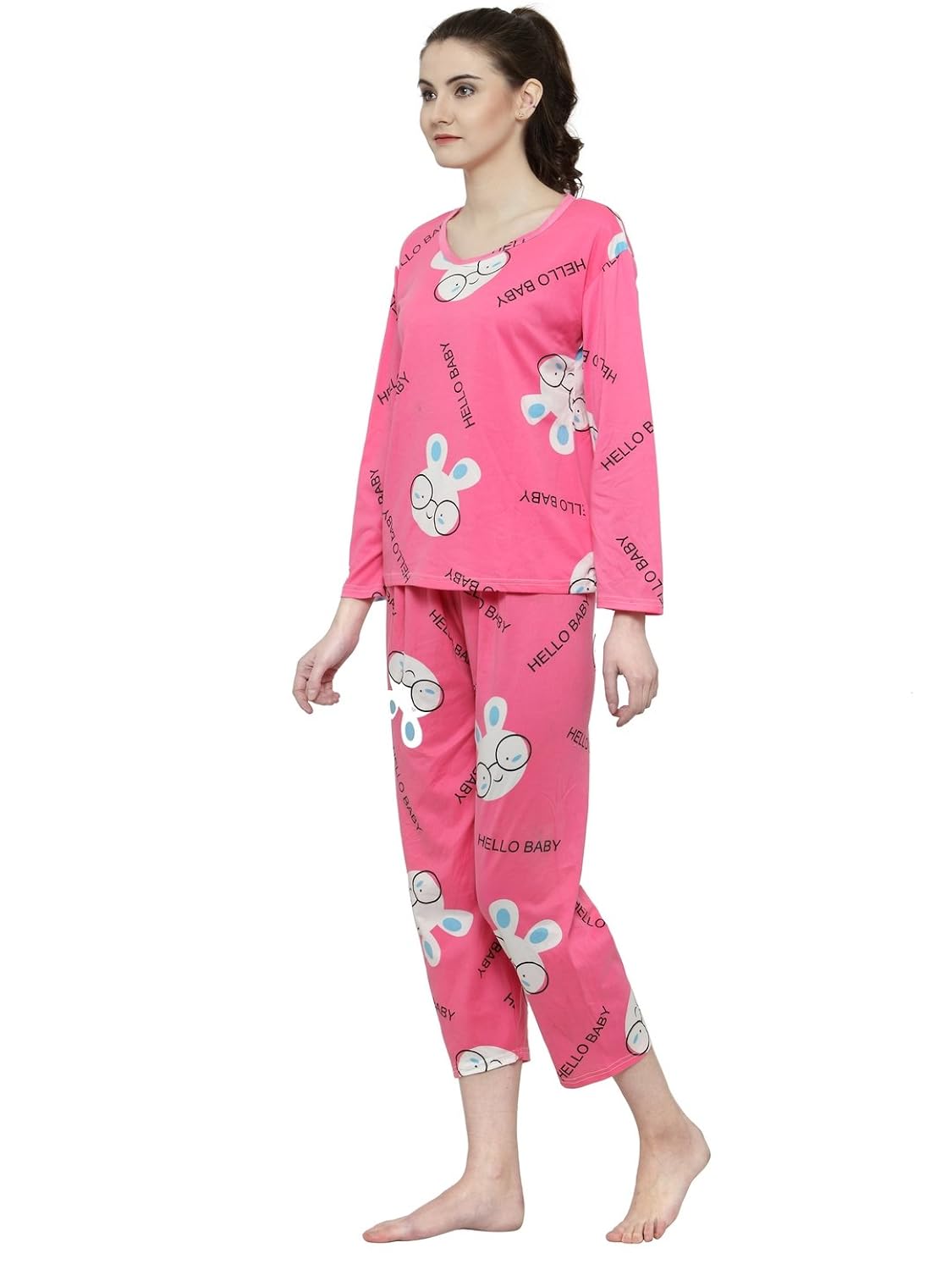 n-gal women pink white printed nightwear pajama loungewear set - nayn43-pink