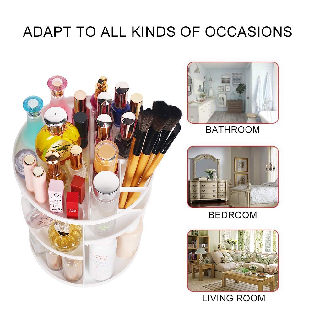 sanipoe 360 Makeup Organizer, DIY Detachable Spinning Cosmetic Makeup Caddy Storage DIsplay Bag Case Large Capacity Makeup Box Acrylic Vanity Organizer Box, Great for Countertop and Bathroom, White: Beauty