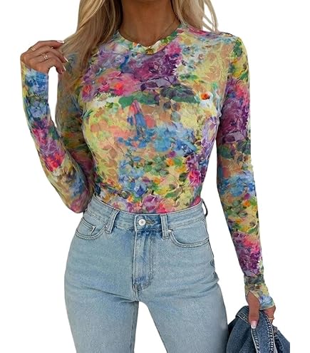 Amazon.com: JULYTO Mesh Top Women Long Sleeve Horse Head Red