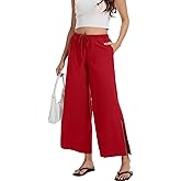 PIQIDIG Wide Leg Pants for Women Casual Slacks Elastic Waist Side Slit Flowy Palazzo Pants Trousers with Pockets