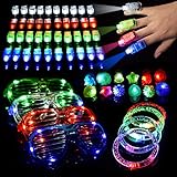 LED Light Up Toys Christmas Flashing Party Favors Supplies Beam Finger Light, Glow-in-the-dark Glasses, Bumpy Rings, Children's Theme Disco Dancing Set for Birthday, Festival, Carnival 60 pcs