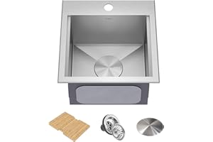 Kraus KWT321-15-316 Kore Outdoor Workstation Drop-In 16 Gauge Marine Grade T-316 Stainless Steel Square Single Bowl Kitchen Bar Sink with Accessories, 15 x 15 Inch