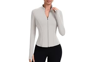 ZHENWEI Workout Jackets for Women Full Zip Up Cropped Athletic Long Sleeve Lightweight Slim Fit Running Tops with Pockets