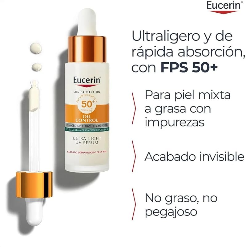 Sun Face Oil Control Sérum Facial UV FPS50+ 30ml - Protector Solar Facial 50 Ligero y Matificante - Sérum con Protección Solar 50+ y Complejo Anti-Polución - Invisible - Piel Mixta/Grasa