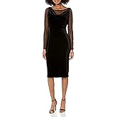 DKNY Women's Long Sleeve Mesh Velvet Combo Cowl Neck Dress