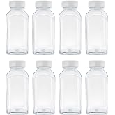 MYYZMY 8 Pcs 8 oz Plastic Juice Bottles, Reusable Clear Bottles, White lid | Bulk Beverage Containers for Juice, Milk and Other Beverages