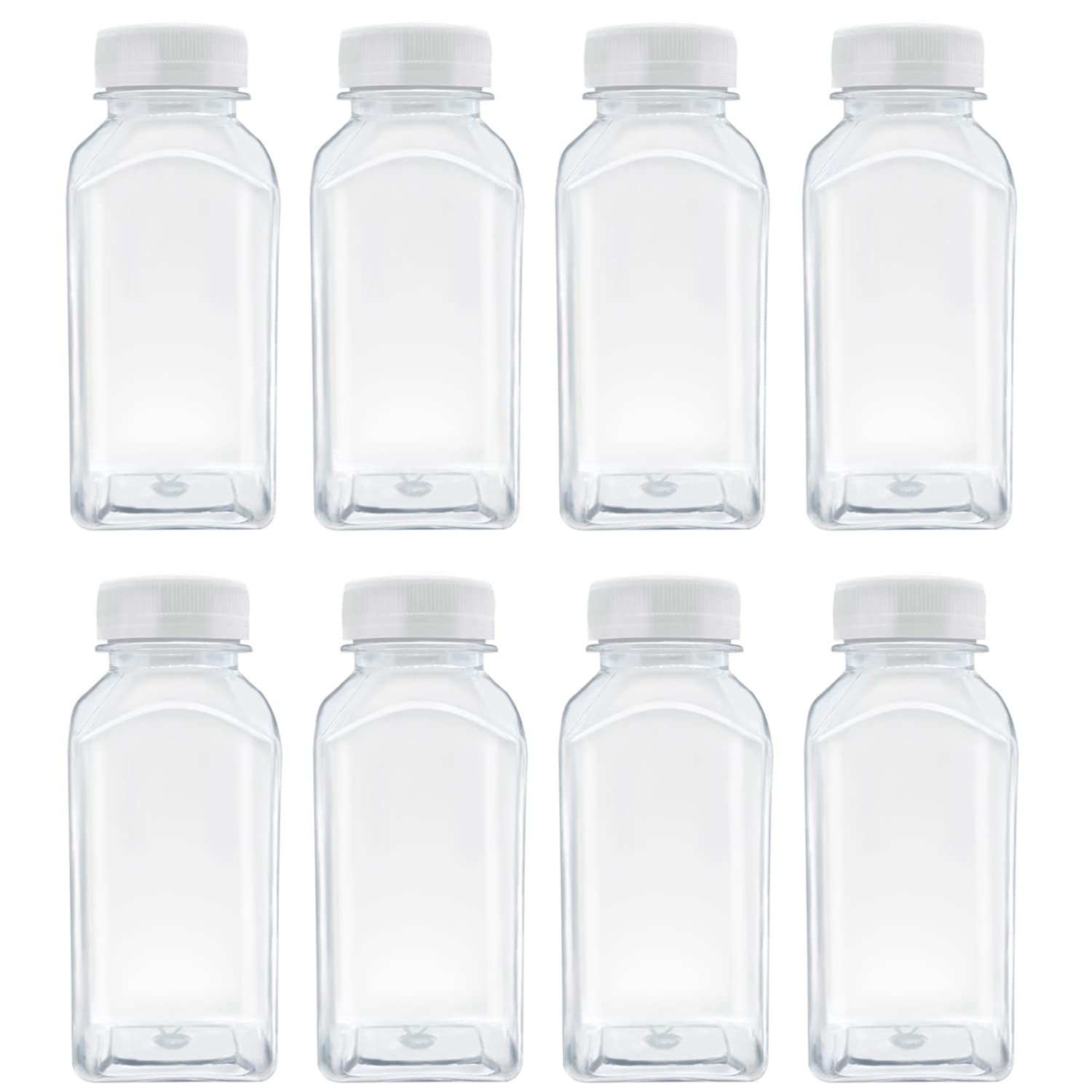 Photo 1 of MYYZMY 8 Pcs 8 Ounce Plastic Juice Bottles, Reusable Bulk Beverage Containers for Juice, Milk and Other Beverages, White lid
