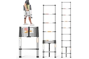 YIYAI 8.5FT Telescopic Ladder 2.6m Extension Ladder Made of Druable Stainless Steel, Portable Telescoping Ladder with EN131 Standards, Roof Ladders Non-Slip Feet 330lbs Max Folding Ladders for Outdoor