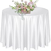 KKJIAF 1 Pack 108 Inch Round Table Cloth, White Overlay Round Satin Table Cover, Silky Satin Dining Tablecloths for Wedding Buffet Parties Banquet Decoration