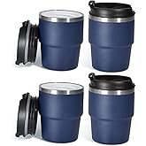 CHLJAR 6 oz Espresso Cup, Ceramic-Lined 18/8 Stainless Steel Coffee Cup With lid for Espresso Machine, Reusable & Stackable Double-Wall Vacuum Insulated Tea Cups, Dishwasher Safe, 4 Pack-Navy