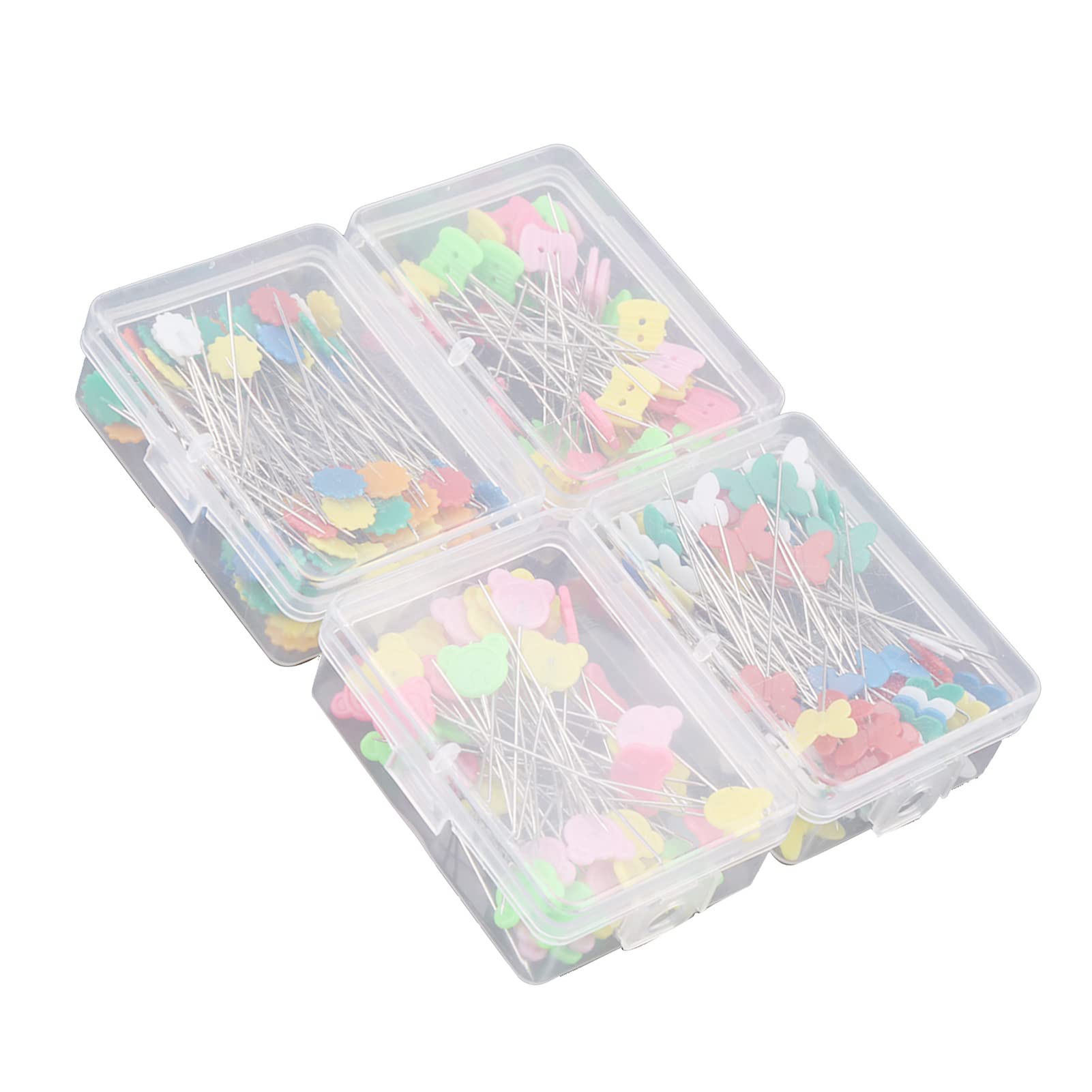 Pack of 300 Pcs Head Pins Flower or Bear Flat Button Head Pins DIY Quilting Tool Sewing Accessories(KIT-1)