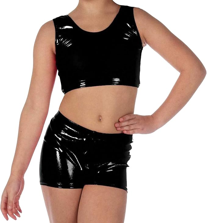 Kids Girls Shiny Crop Tops Tank Wet Look Children Bra Dance Party