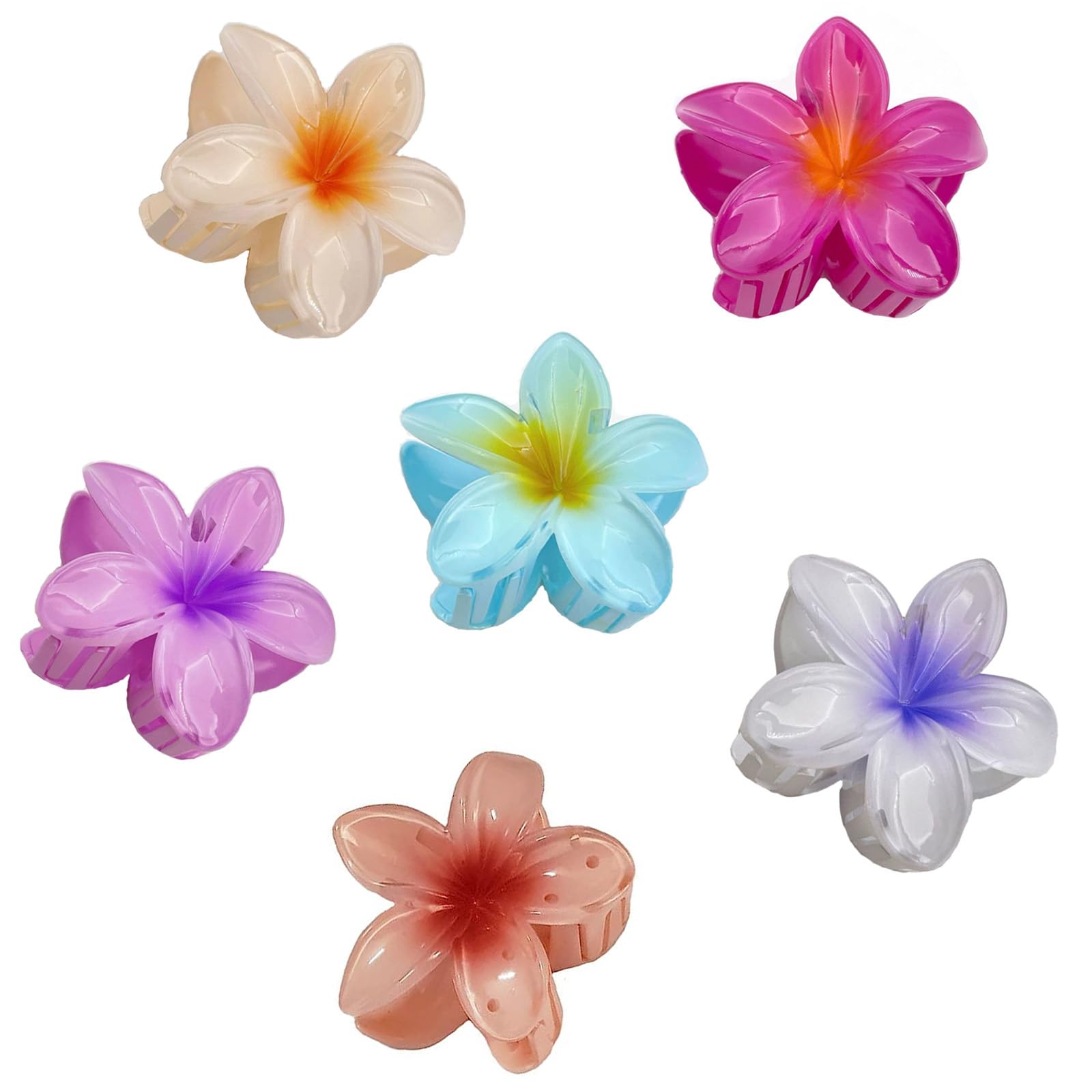 6 Pieces Plumeria Flower Hair Claw Clips, Flower Hair Clip, Non-Slip Plastic Acrylic Hair Clips, Large for Thick Thin Hair, Hair Styling Accessories for Women Girls (B)