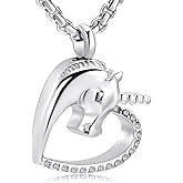 Oinsi Unicorn In My Heart Stainless Steel Cremation Necklace Urn Pendant For Ashes For Women/Child Memorial Jewelry Keepsake Festival Gifts