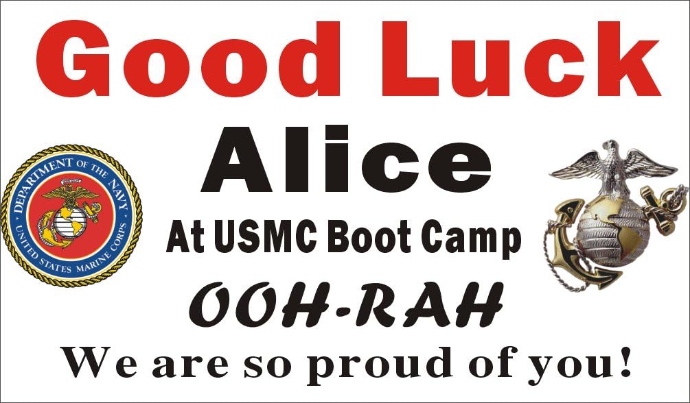 Alice Graphics 3ftX5ft Custom Personalized US Marine Going Away Goodbye Farewell Deployment Party Banner Sign - Good Luck at US Marine Boot Camp