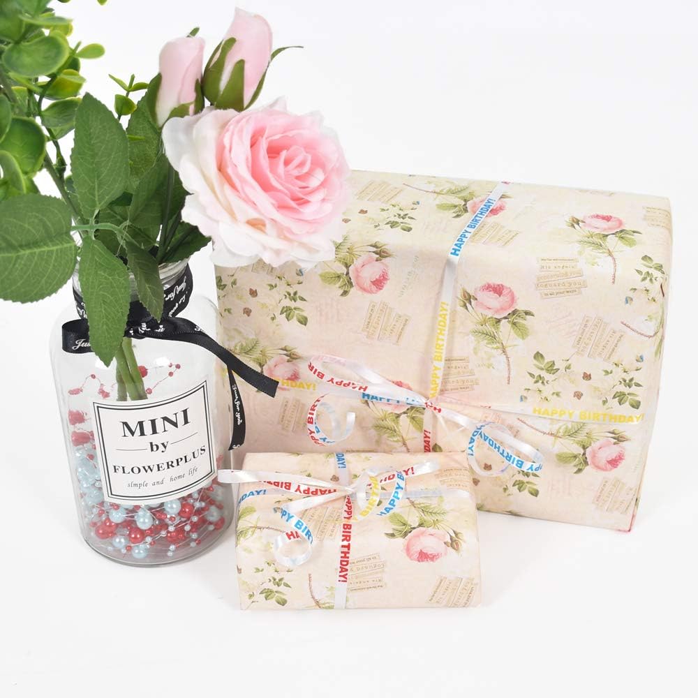 500 Yards Happy Birthday Printed Crimped Curling Ribbon Balloon String Roll Gift Wrapping Ribbon for Party Festival Art Craft Decor Florist Flowers Decoration Supplies: Health & Personal Care