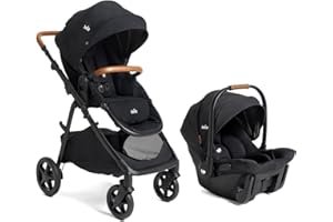 Joie Ginger and Mint Latch Travel System – 4-in-1 Travel System with Base-Free Infant Car Seat & Stroller, Built-in Latch for Easy Install and an Included All-Terrain Stroller (Shale Dark)