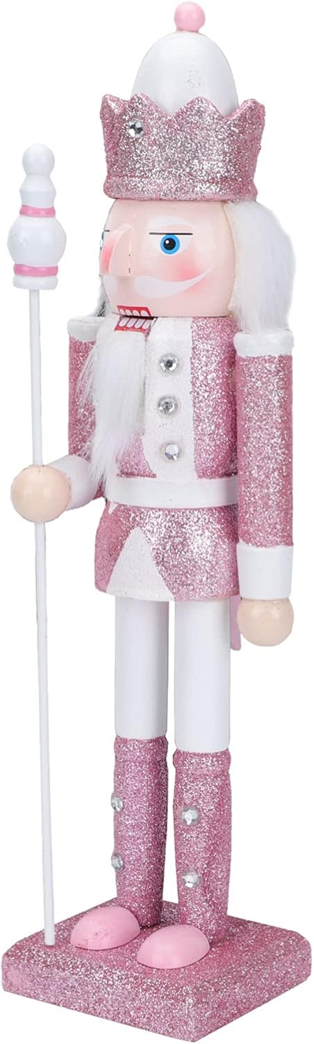 Nutcrackers - Amosfun Nutcracker Figures 12In Christmas Nutcracker Decorations Pink Nutcracker Soldier Traditional Wooden Nutcracker Ornaments for Easter Holiday Valentines Party Decor
