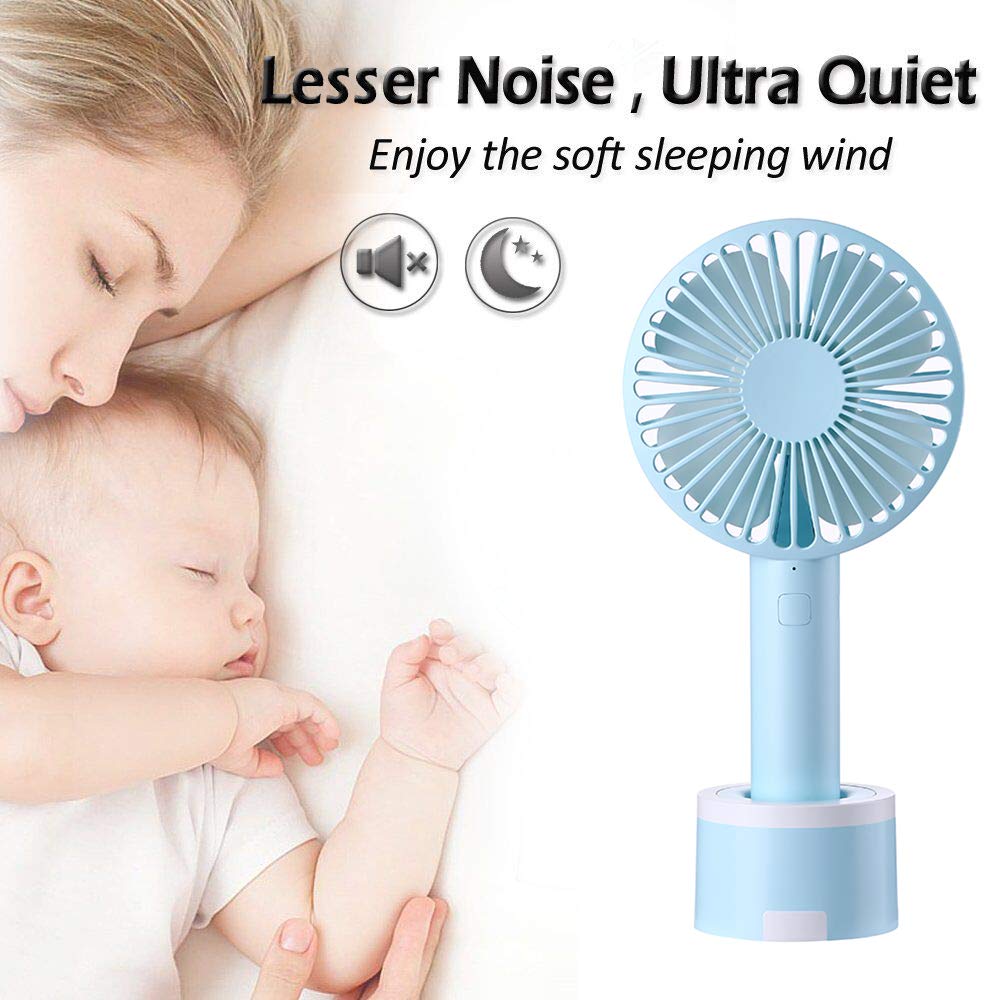 Mini Desk Fan Handheld Fan, Whisper Quiet Portable Personal USB Little Fan with Phone Holder, 2000mA Rechargeable Operated Battery, 3 Speeds Small Fan for Home, Office, Outdoor or Travel(Blue07)