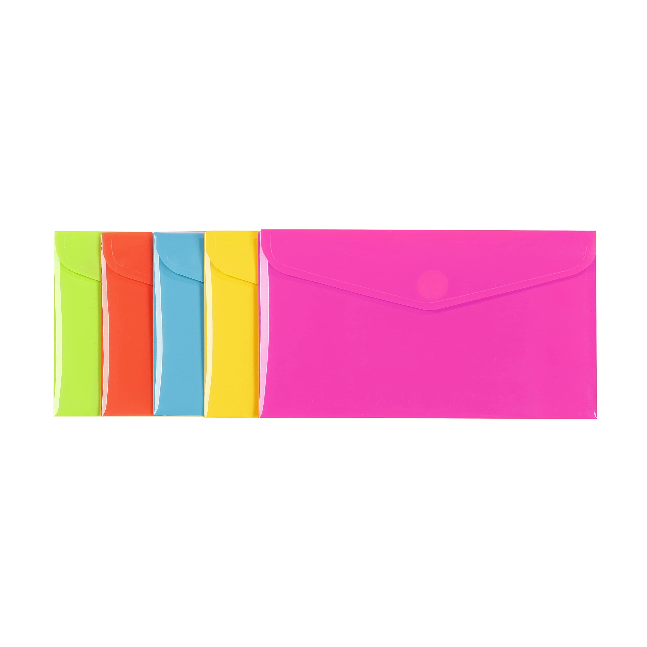 Viquel - Pack of 25 Small envelopes 22 x 12.5 cm with Velcro Closure - Plastic Double Pocket Pouch - Assorted 5 Colours