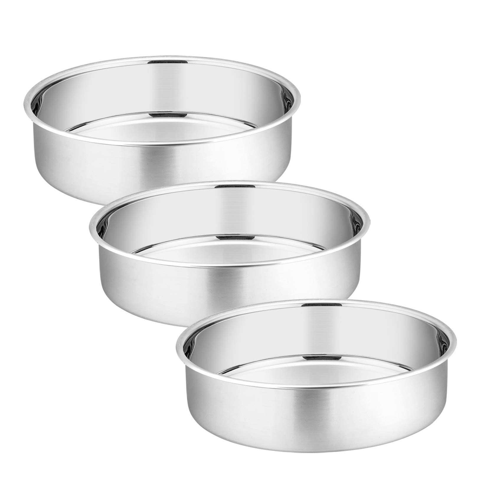 Photo 1 of P&P CHEF 6 Inch Round Cake Pan Set of 3, Stainless Steel Round Baking Layer Pans Bakeware for Layer Birthday Cake, Fit Oven/Pots/Pressure Cooker, Leakproof & Dishwasher Safe, Silver