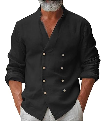 Amazon.com: Shirts for Men Cotton Linen Double-Breasted Tops Long