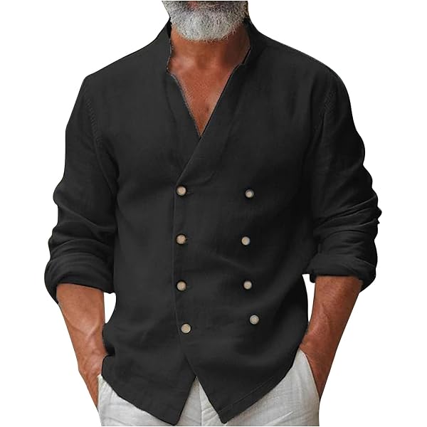 Amazon.com: Shirts for Men Cotton Linen Double-Breasted Tops Long