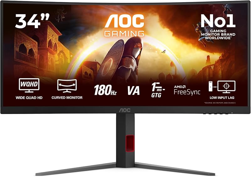 CU34G4AD Gaming Monitor 34 Pulgadas 180Hz Panel Fast VA, 1ms GtG, HDR10, Altura Ajustable, (3440x1440 HDMI 2X 2.0 DP 1x 1.4) Negro