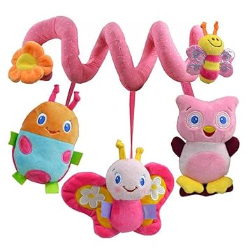 Amazon.com: TheBigThumb juguetes suaves para cochecito de cuna, coloridos insectos búho, juguetes colgantes de peluche para bebé, niñas, juguetes colgantes de actividades en espiral, juguete rosa para cochecito de mariposa, juguete para