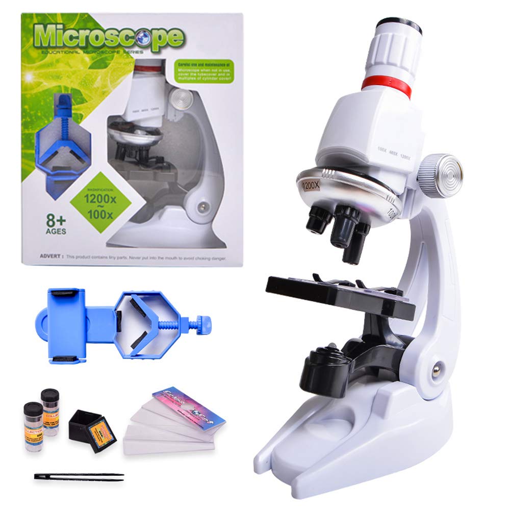 HONPHIER Kids Microscopes 100x 400x 1200x Microscope for Children Microscopes Set Microscope Kit Kids Toys Science with Adjustable Phone Holder