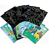 Mocossmy Dinosaur Scratch Artcards Set for Kids - Dinosaur Scratch Paper Art Kit with Scratch Stick,Craft Art Pack Magic Scra