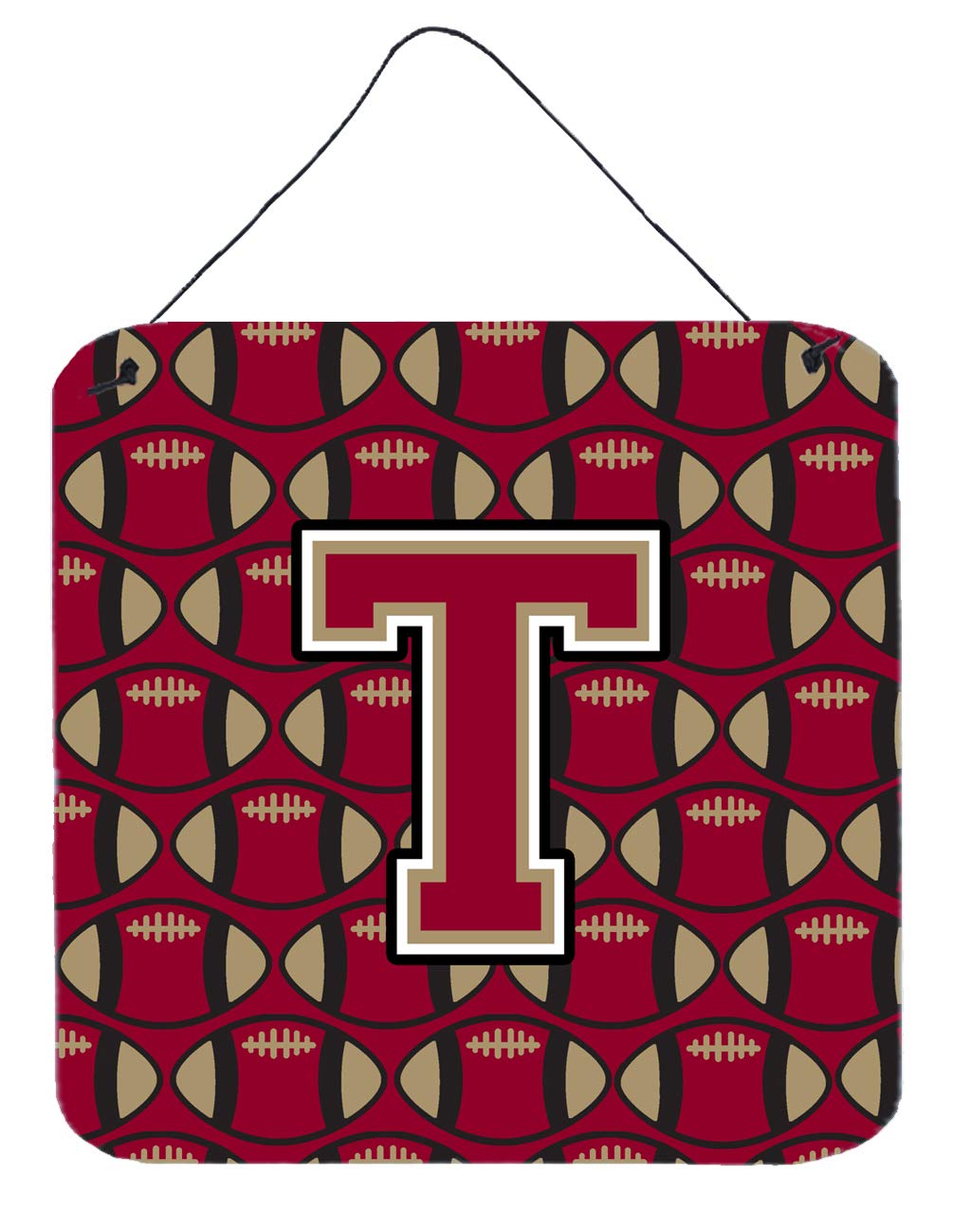 Caroline's Treasures Letter T Football Garnet and Gold Wall or Door Hanging Prints CJ1078-TDS66, Aluminum, 6L x 6W