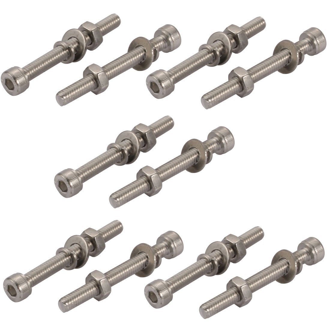 Sourcingmap 10pcs M4x40mm 304 Stainless Steel Knurled Hex Socket Head Bolts Nuts w Washers