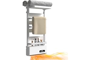 LALAHOO Towel Warmer Rack, 4 Bars Towel Warmers for Bathroom with Temperature Control， Waterproof Aluminium Towel Rack Warmer with Bathroom Heater,Plug-in，8H Timer & LED Display,White,16”