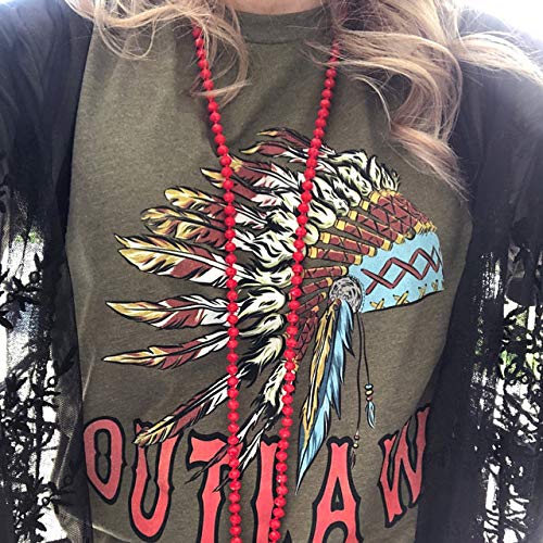 Indian Headdress Outlaw T-Shirt Women Short Sleeve Novelty Graphic Tees Size S (Army Green)