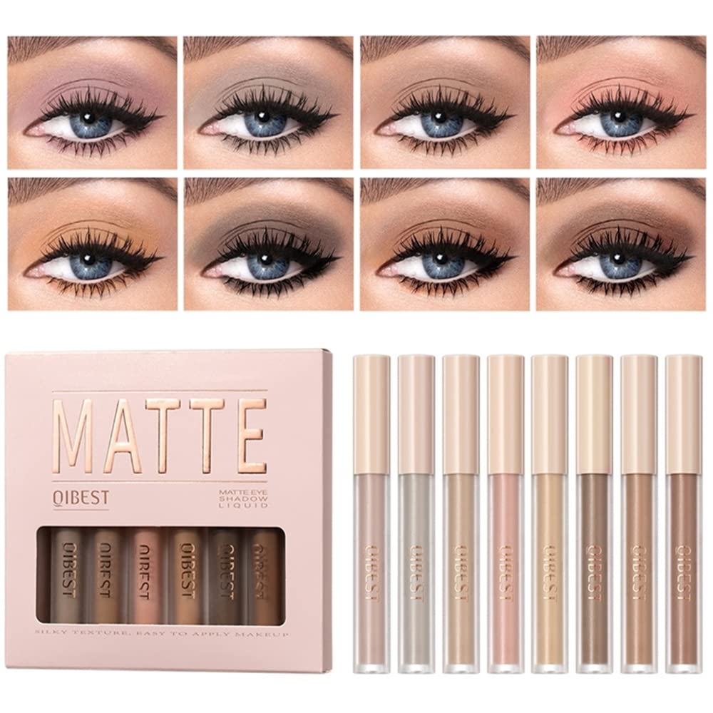 8 Colours Matte Liquid Eyeshadow Set Velvet Highly Pigmented Smokey Black Nude Eyeshadow Long Lasting Quick Drying Eye Shadow Make Up Kits (Set A)