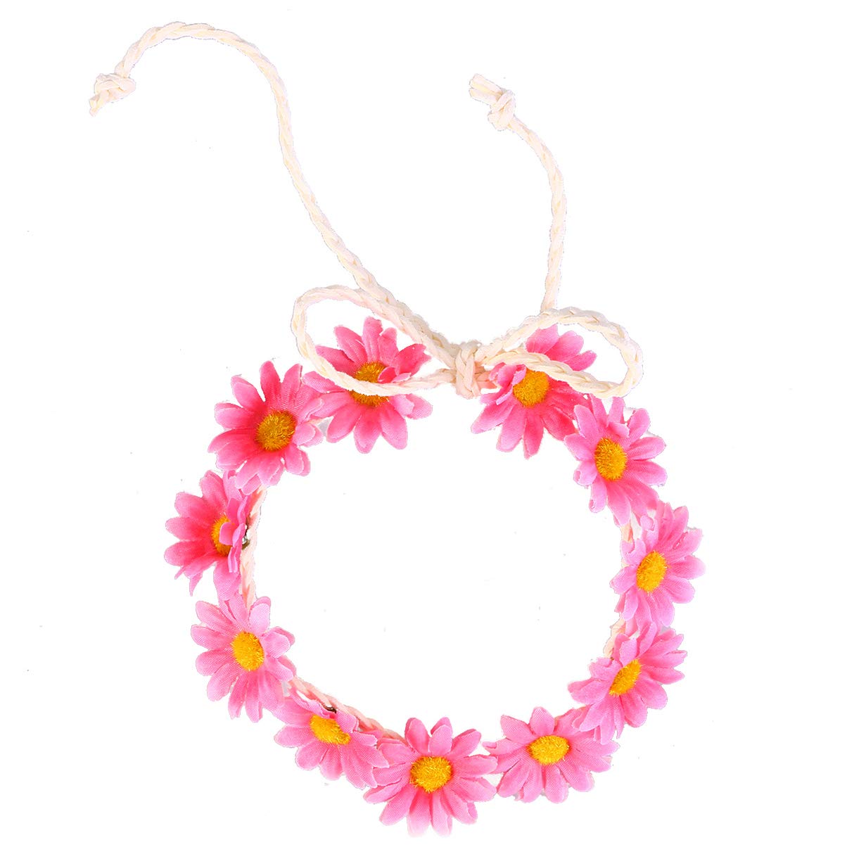 SOLUSTRE Daisy Flower Headband Boho Sunflower Crown Hair Wreath Floral Garland Crown Boho Headpiece Bridal Hair Band (Pink)