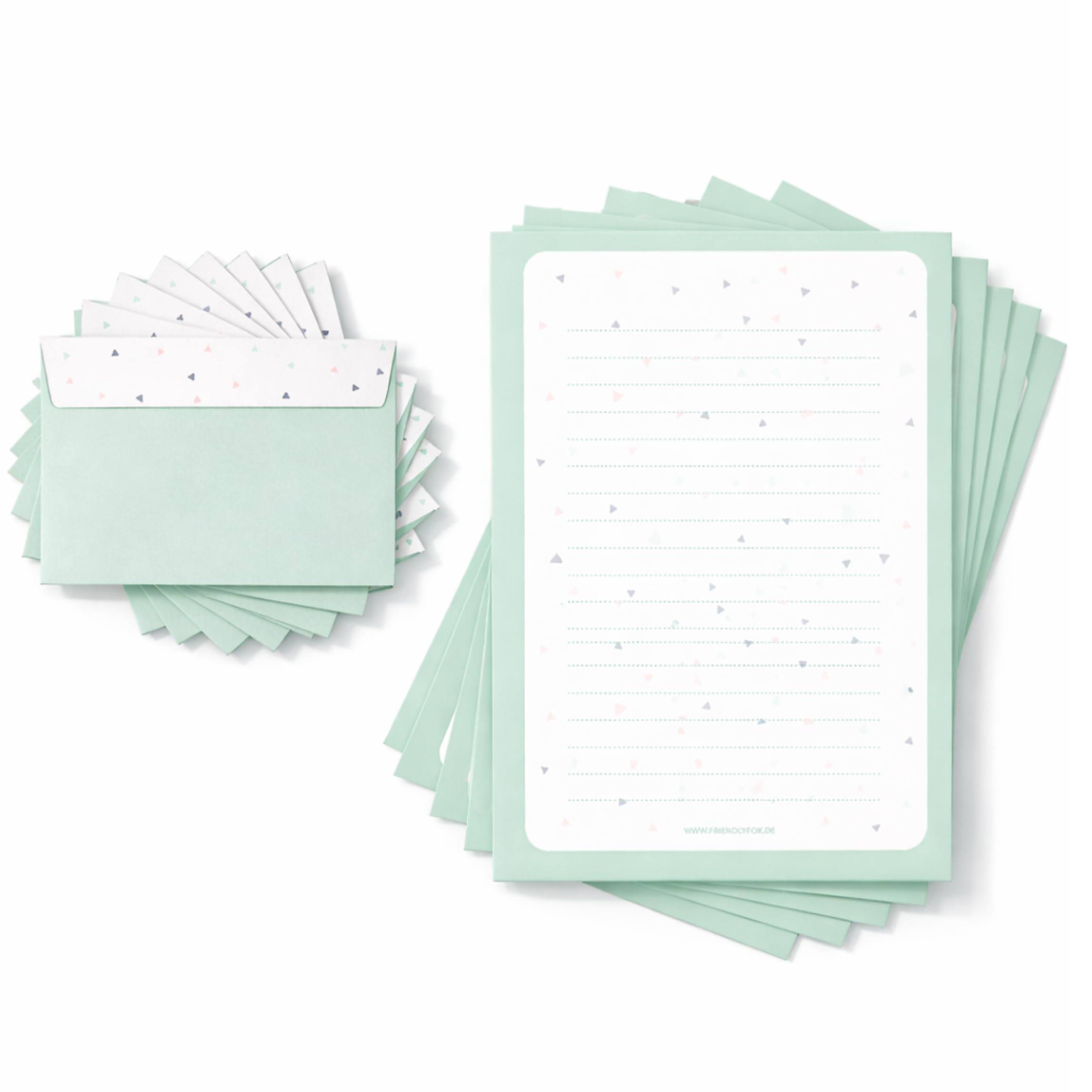 Friendly Fox Modern A4 Writing Paper Set with Lines, 20 Sheets and Envelopes, Mint Color
