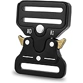 CooBigo 2 Pack Tactical Belt Buckles, 1-1/2" Heavy Duty Metal Tactical Buckle Clips for Dog Collar Hardware, Harness, Backpack, Luggage Strap Release Clasp Replacement (Black)