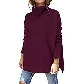 LILLUSORY Women's Turtleneck Oversized Sweaters Long Batwing Sleeve Spilt Hem Tunic Pullover Knit Tops