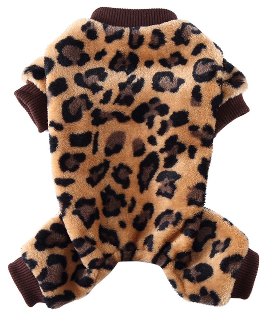 XIAOYU Winter Warm Dog Pajamas Dog Jumpsuit 4 Legs Pet Apparel Cat Onesie Pjs for Small Dog Cat Apparel Outfits, Brown, L