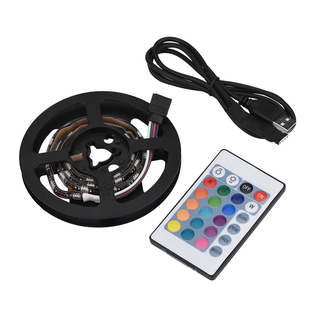Diyeeni 50cm LED Strip Lights USB RGB LED Strip, IR Remote LED Strip, 120° Wide Light Angle Waterproof Remote USB LED with 24-Key Remote Control(0.5m)