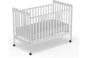 Saylike Baby Crib, 3-in-1 Convertible Crib Wood Full Size Toddler Bed with Locking Wheels for Nursery Furniture, Non-Toxic Finish (White)