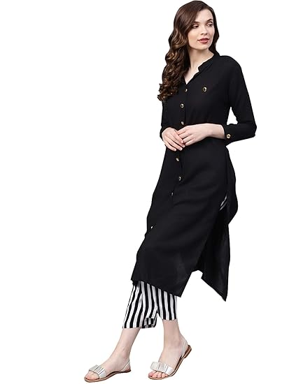 Women's Rayon Black & White Solid A-Line Kurta & Palazzo Set