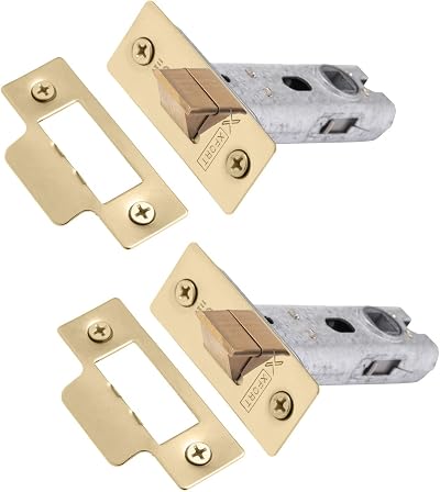 XFORT Tubular Latch Polished Brass 75mm 2 Pack for Internal Doors