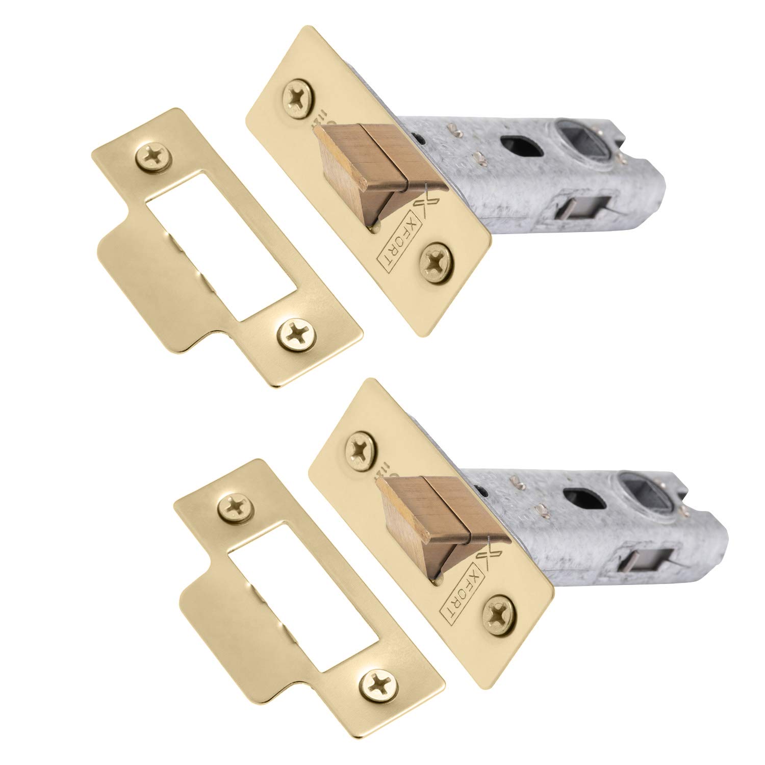 XFORT Tubular Latch, Polished Brass, Tubular Door Latch for Internal Wooden Doors, (2 Pack, 75mm) — image 1